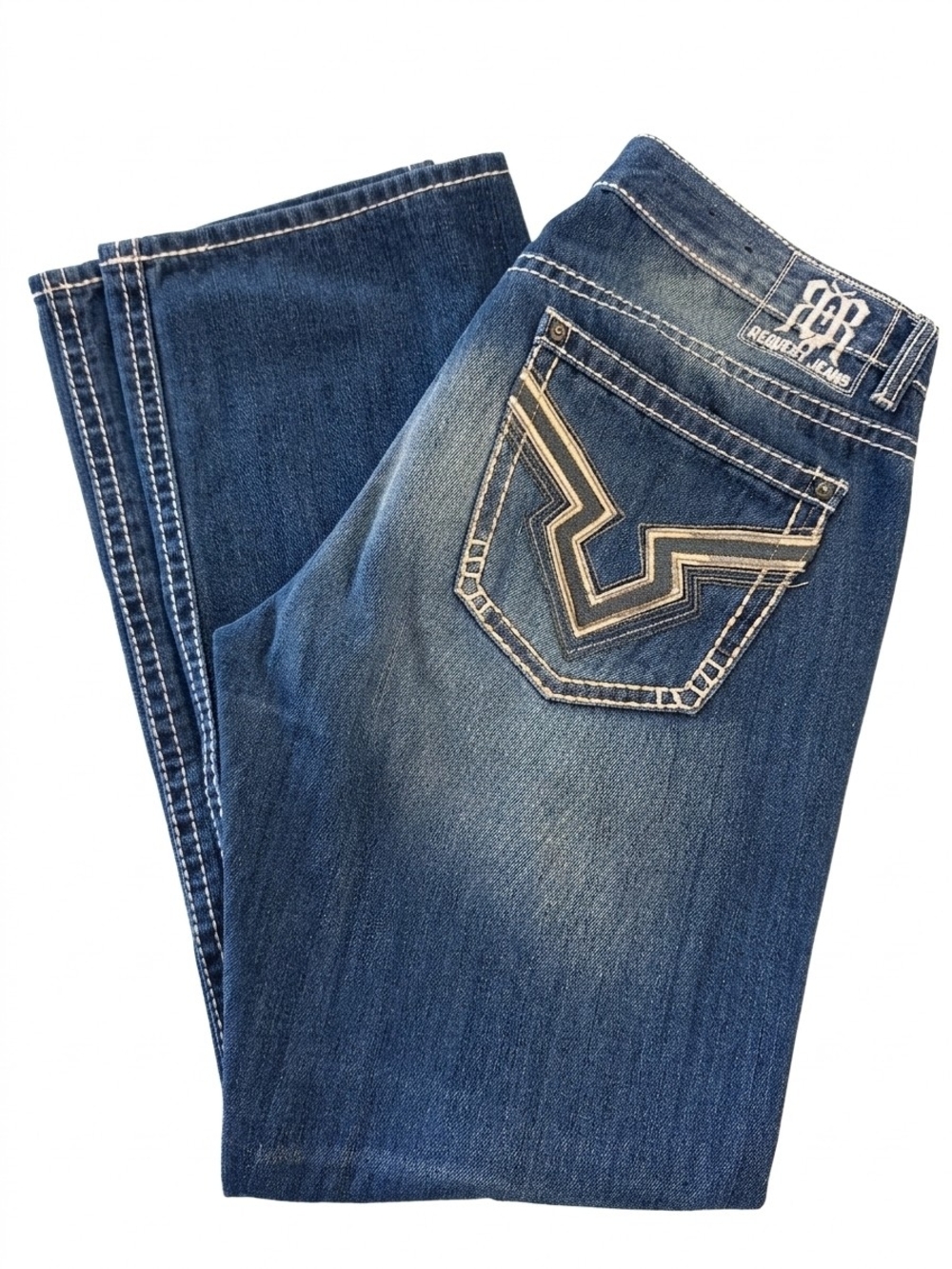 Request Jeans Men's Blue Boot Cut Jeans with Embroidered Back Pocket